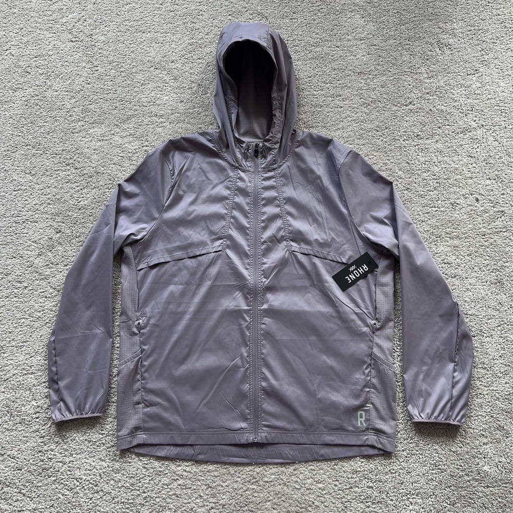 Rhone Outpace Full Zip Jacket Mens XL Gray Stone Hooded Windbreaker Running